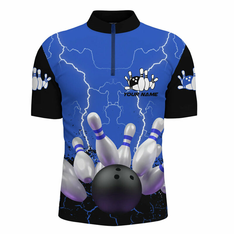 Blue lightning Men's bowling Quarter Zip shirts