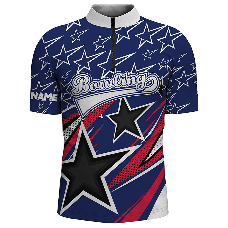 Blue stars Men's Quarter Zip shirts Custom name team bowling jerseys