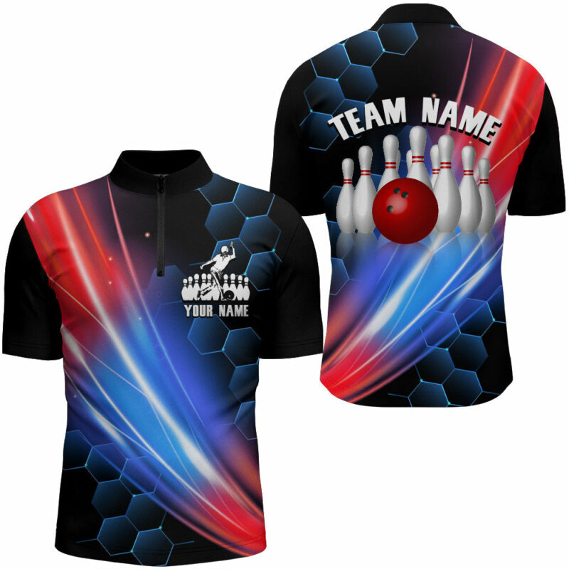 Bowling 14 Zip Shirt For Men Custom Bowling Jersey For Team Quarter Zip Bowling Shirt Black
