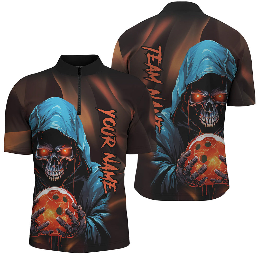 Bowling Grim Reaper Custom Men Bowling Quarter Zip Shirts Skull Bowling Team Jersey Bowler Outfit