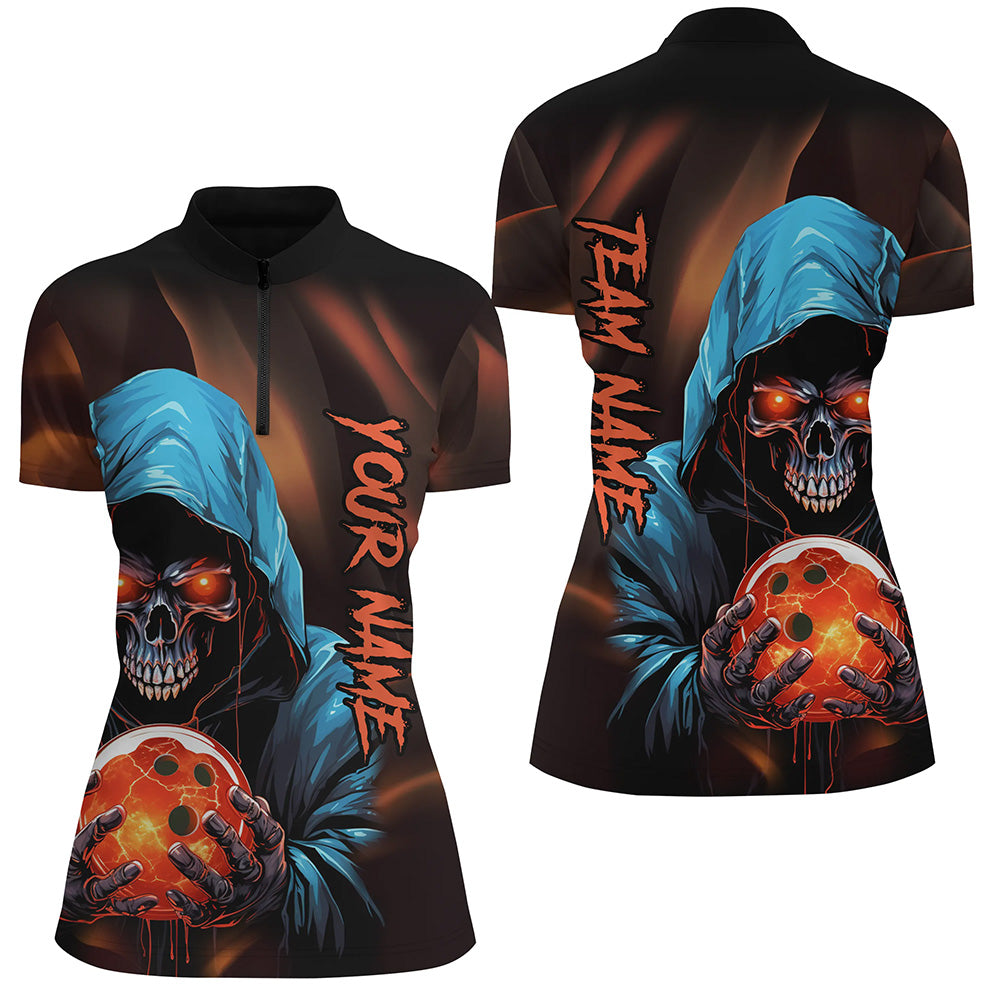 Bowling Grim Reaper Custom Women Bowling Quarter Zip Shirts Skull Bowling Team Jerseys