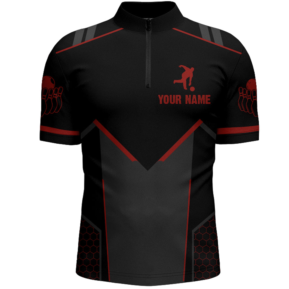 Bowling Jersey For Men Custom Bowling Quarter Zip Shirt Team Bowlers Short Sleev