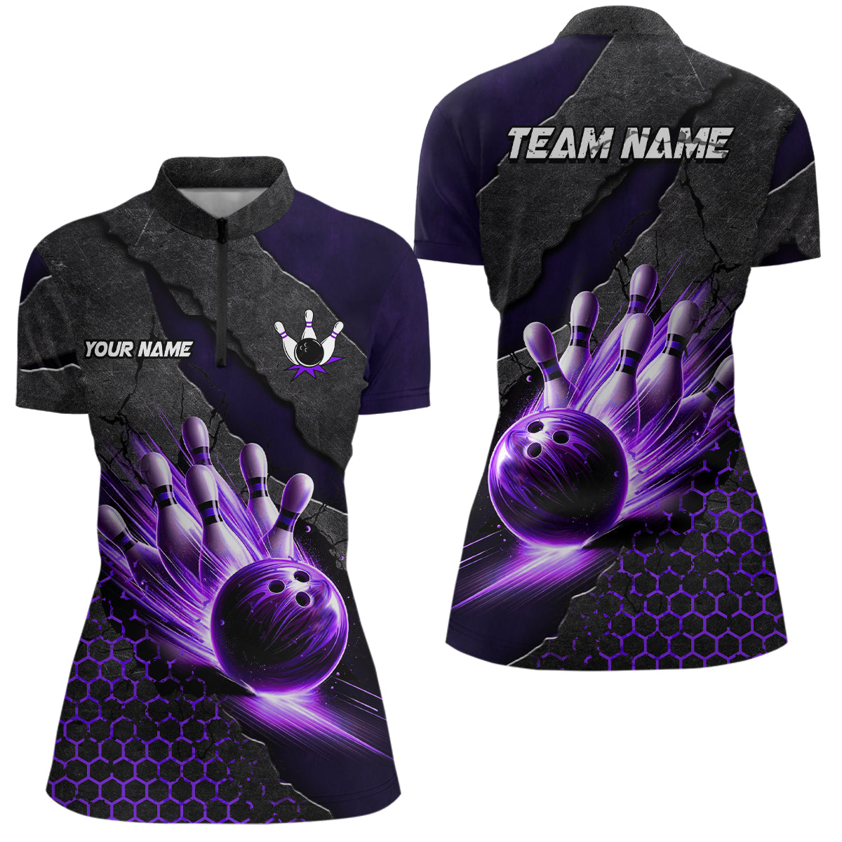 Bowling Jersey For Women Custom Bowling Quarter-Zip Shirt For Team Bowlers  Purple