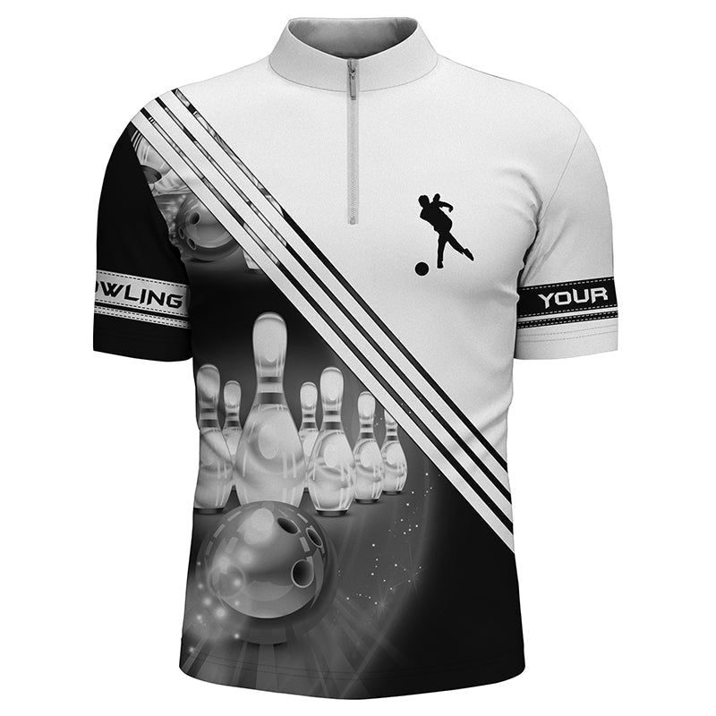 Bowling Quarter Zip Shirts For Men Custom Bowling Ball And Pins Team Shirt