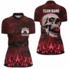 Bowling Quarter Zip Shirts For Women Custom Red Camo Flame Skull Bowling Team League Jerseys