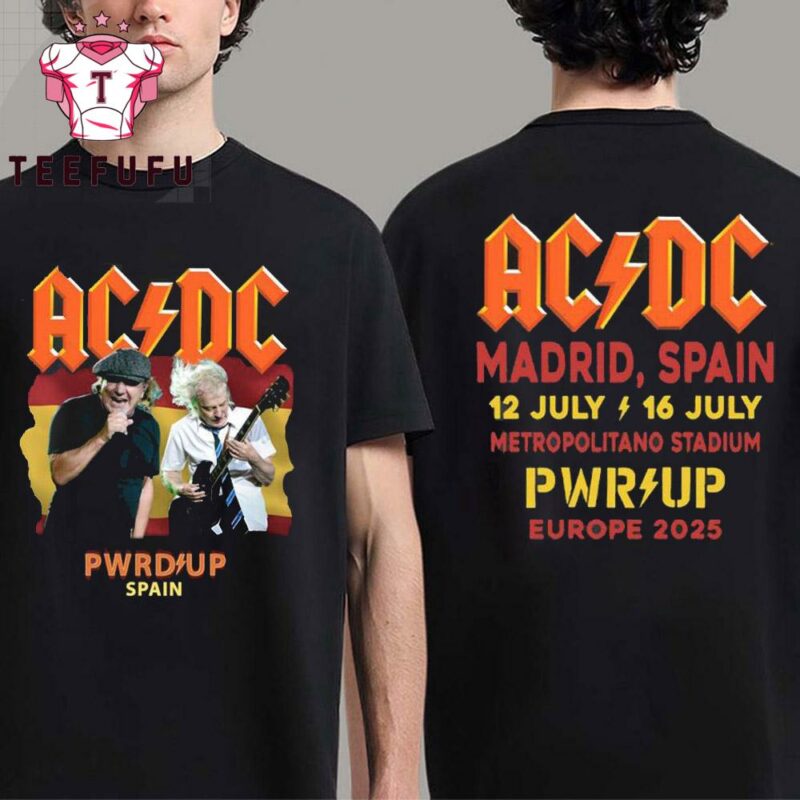 ACDC Band Power Up European Tour Madrid Spain 2025 T Shirt