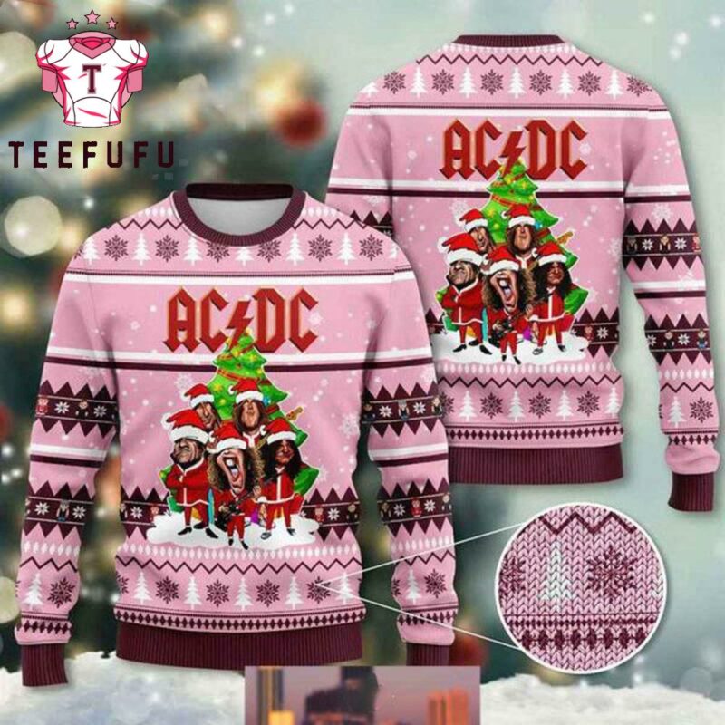 ACDC Cute Chibi Member Pink Color 2025 Ugly Christmas Sweater
