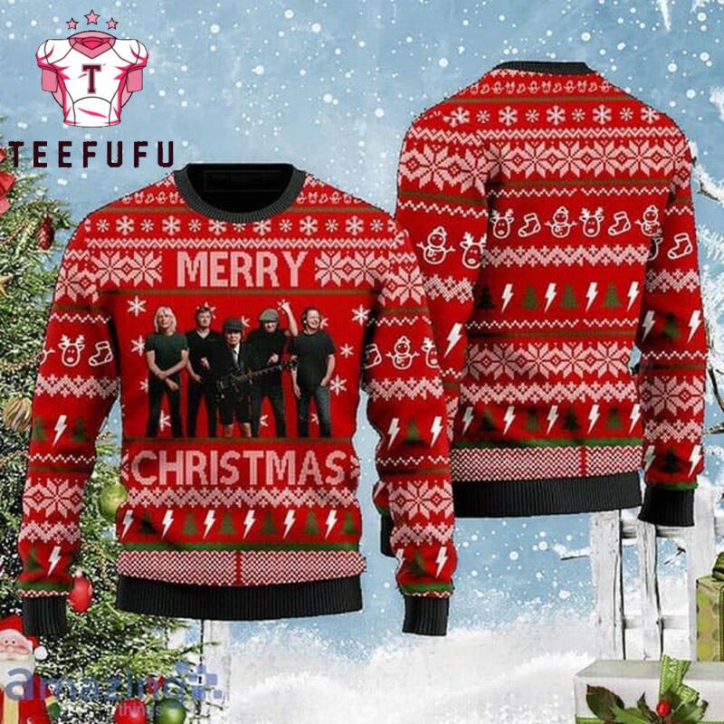 ACDC Merry Christmas Red and White 2025 Ugly Christmas Sweater