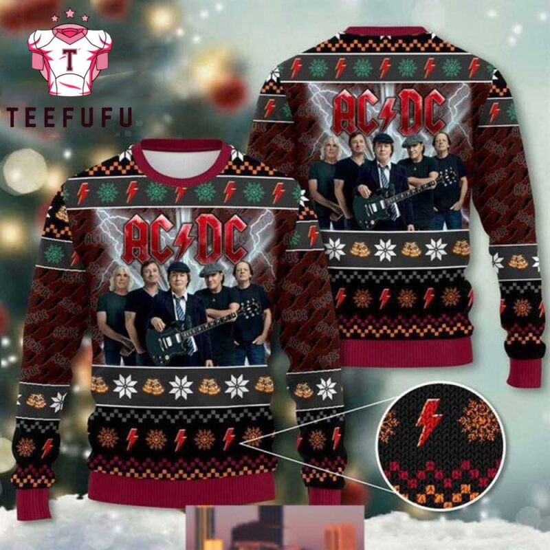 ACDC Rock Band Team Member With Xmas Pattern 2025 Ugly Christmas Sweater