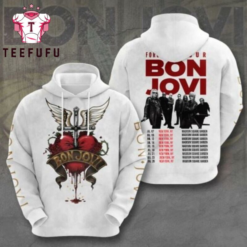 Bon Jovi Music Band Forever Tour 2025 White Hoodie Shirt