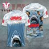 Danger Lurks Below Jaws Shark Graphic Shirt for Horror Lovers