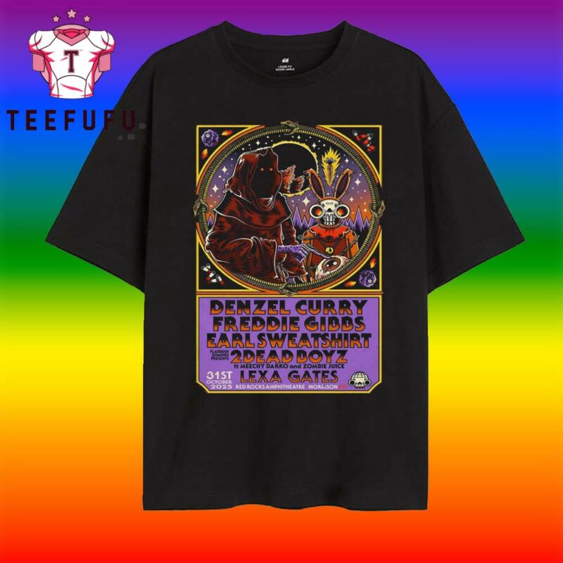 Denzel Curry And Freddie Gibbs With Earl Sweatshirt Halloween Shows Oct 31 2025 Red Rocks Amphitheatre T Shirt