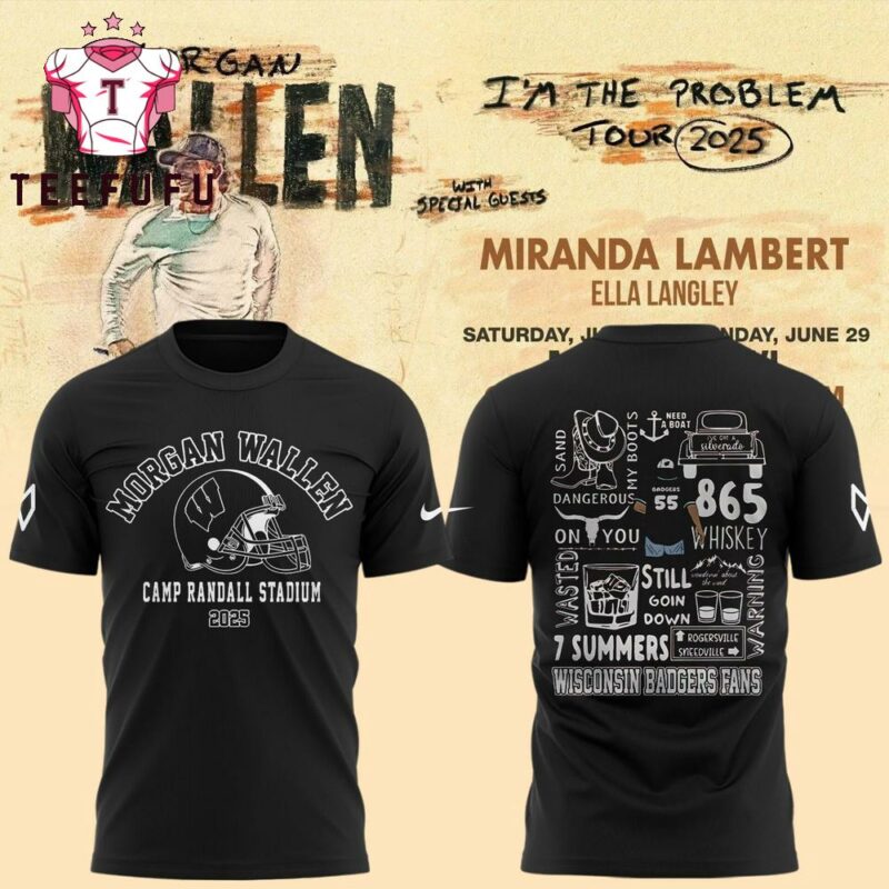 Exclusive Version Wisconsin Badgers x Morgan Wallen I’m The Problem 2025 Tour Black 3D Shirt