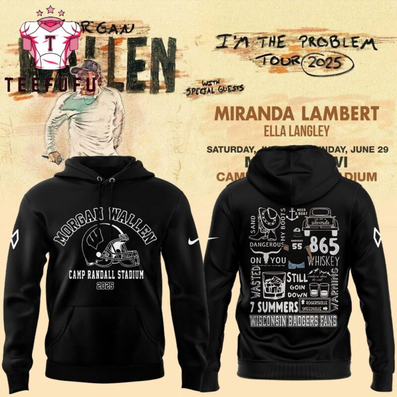 Exclusive Version Wisconsin Badgers x Morgan Wallen I’m The Problem 2025 Tour Black Hoodie