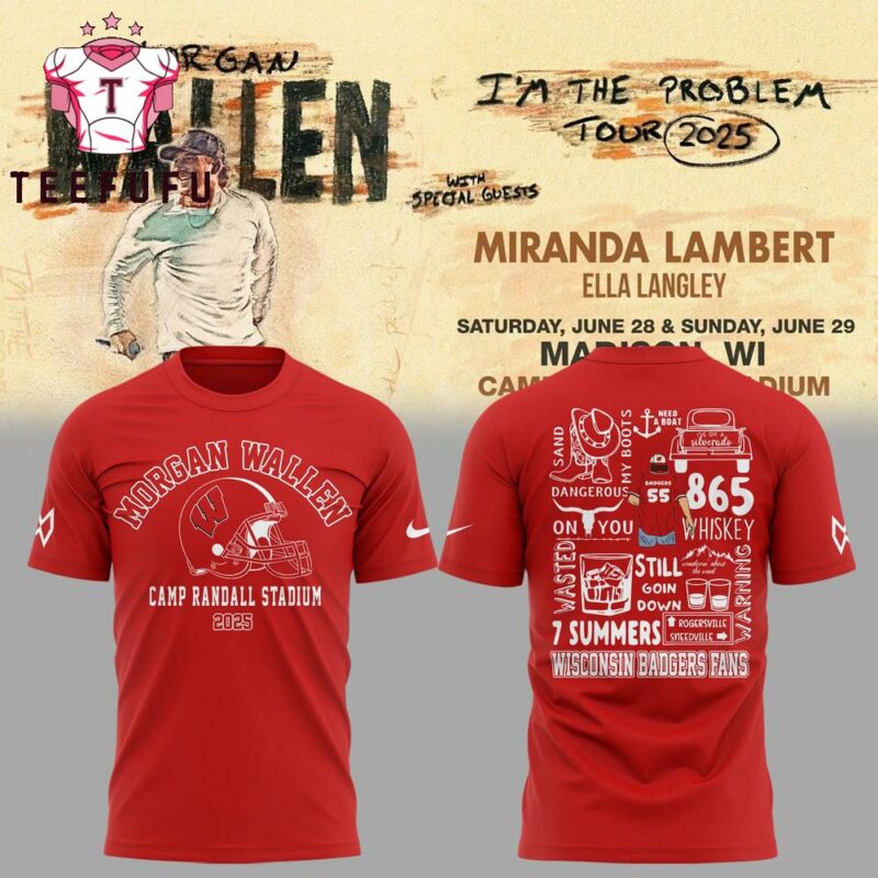 Exclusive Version Wisconsin Badgers x Morgan Wallen I’m The Problem 2025 Tour Red 3D Shirt