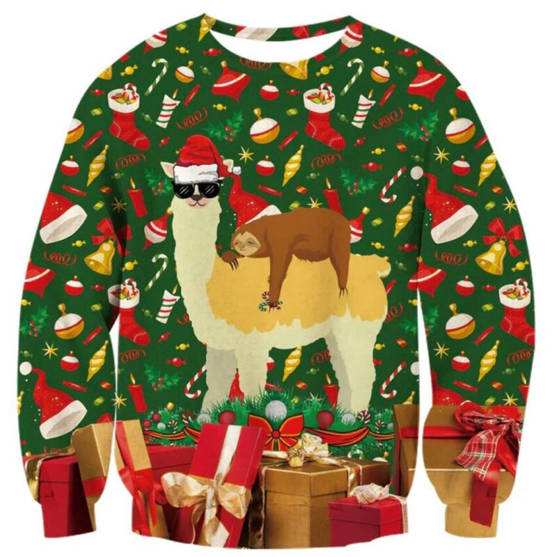 Festive Llama Ugly Christmas Sweater For Men And Women Farm Ugly Sweater Christmas Fashion Winter 9229