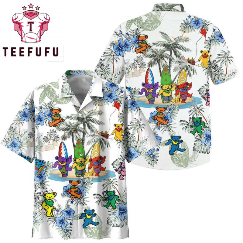 Grateful Dead Dancing Bears Red Navy Color Trendy Hawaiian Shirt