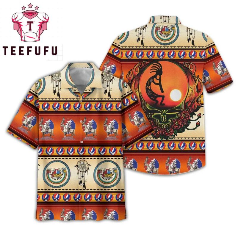 Grateful Dead Logo Tropical Leaf And Flower Black Blue Trendy Hawaiian Shirt