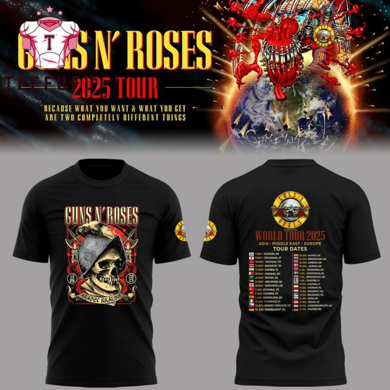 Guns N’ Roses 2025 Asia Middle Europe Tour Dates Black T Shirt