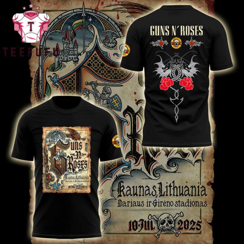 Guns N' Roses In Kaunas Lithuania July 2025 Dariaus Ir Gireno Stadionas Black 3D Shirt