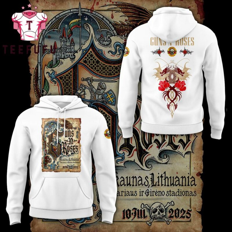 Guns N' Roses In Kaunas Lithuania July 2025 Dariaus Ir Gireno Stadionas White 3D Hoodie