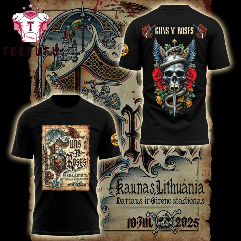 Guns N' Roses In Kaunas Lithuania On July 10 2025 Dariaus Ir Gireno Stadionas Black T Shirt