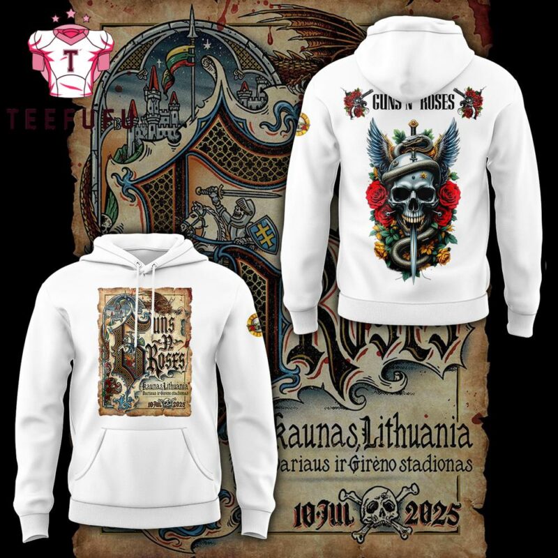 Guns N' Roses In Kaunas Lithuania On July 10 2025 Dariaus Ir Gireno Stadionas White Hoodie