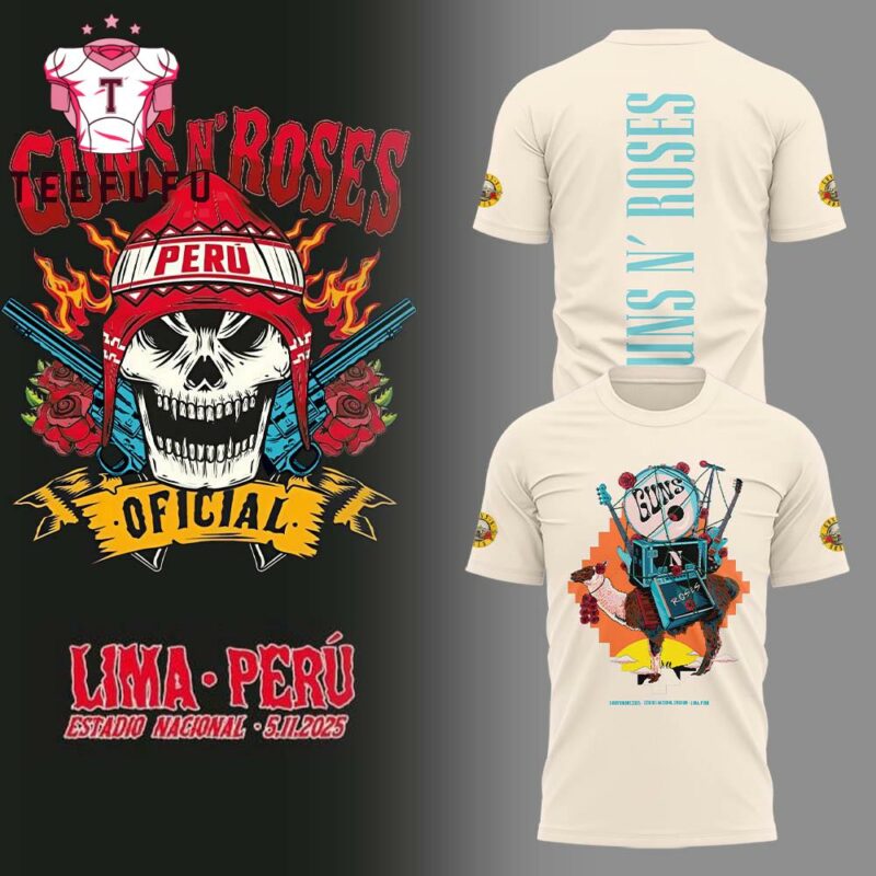 Guns N' Roses Lima Peru Tour 2025 White T Shirt