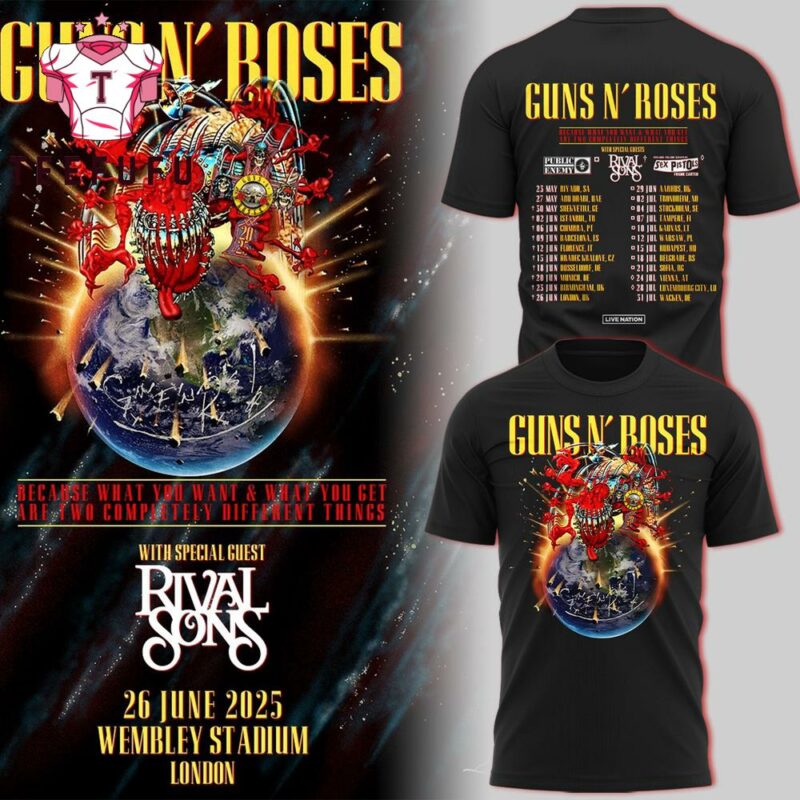 Guns N' Roses The 2025 Tour Limited Black T Shirt