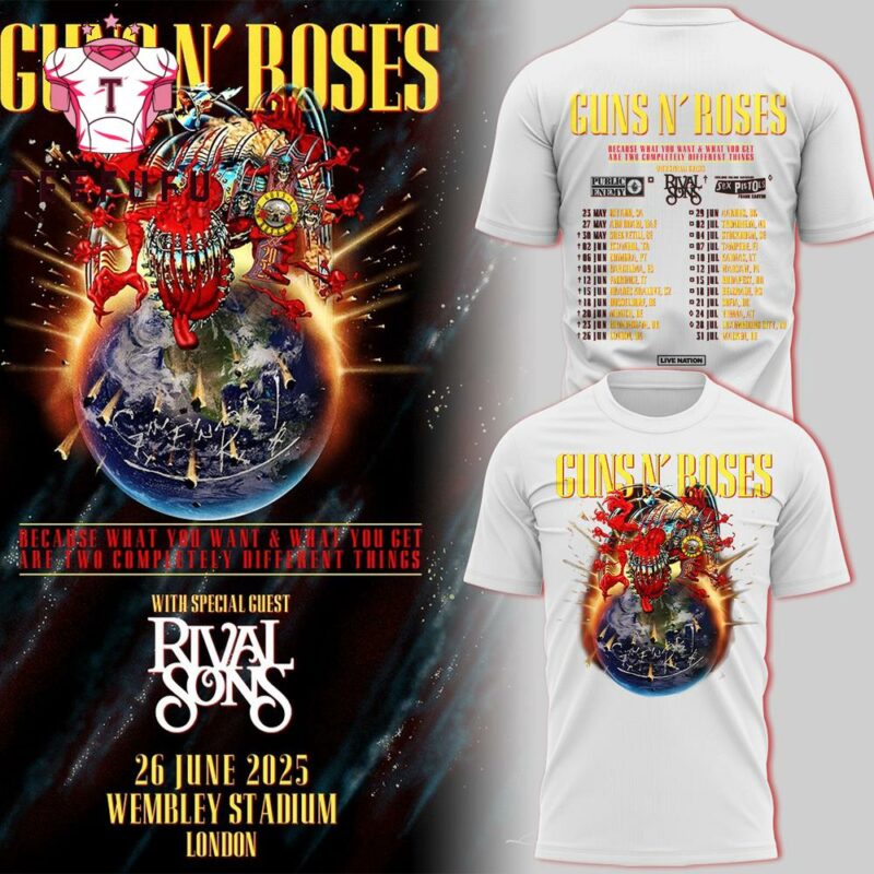 Guns N' Roses The 2025 Tour Limited White T Shirt