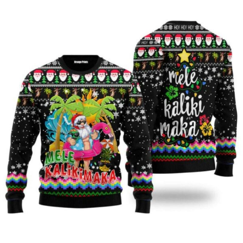 Hawaiian Santa Claus Mele Kalikimaka Sunset Ugly Christmas Sweater For Men And Women Christmas Gift Christmas Winter Fashion 3182