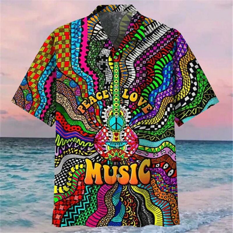 Hippie Peace Unisex Tropical Hawaiian Shirt Hippie Hawaiian Button Up Shirt Hippie Hawaii Beach Shirt Costume Hippie 5302