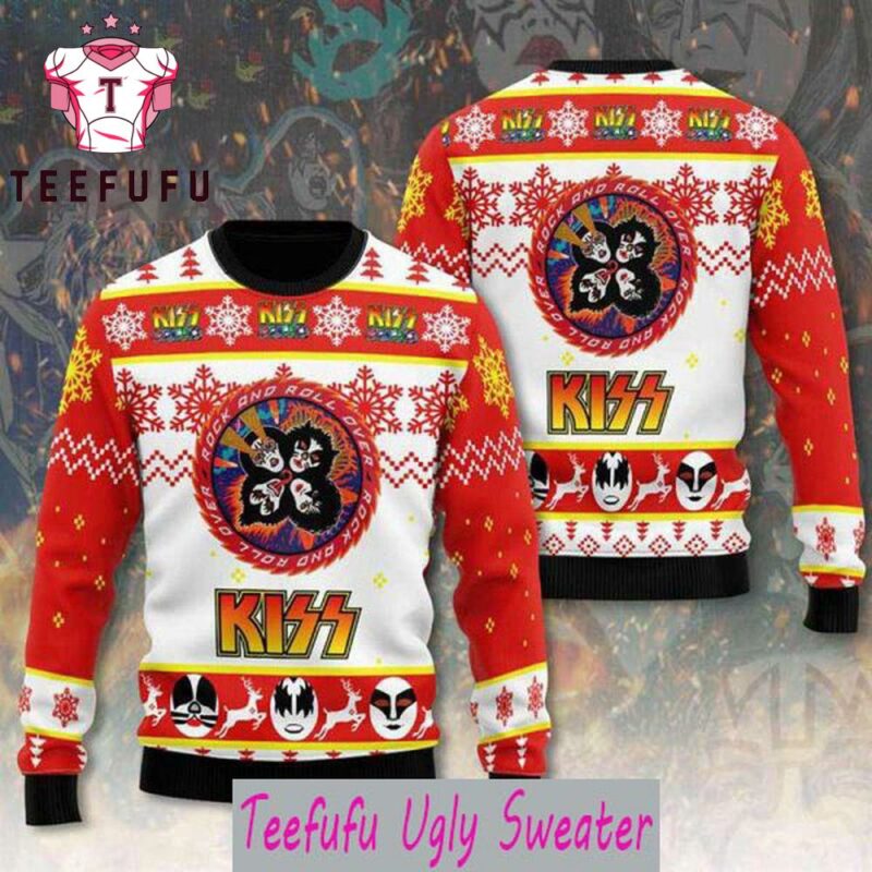 Kiss Band Rock And Roll Over Orange Color Logo 2025 Ugly Christmas Sweater