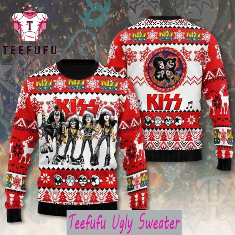 Kiss Band With Chibi Pattern Cute 2025 Ugly Christmas Sweater