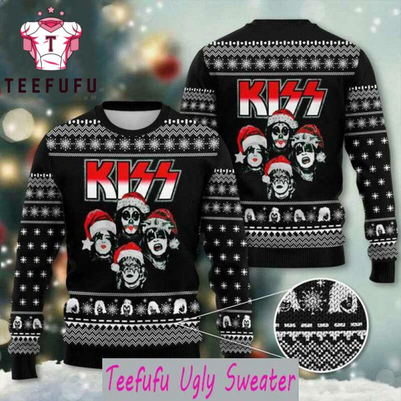 Kiss Band With Member Wear Santa Hat 2025 Ugly Christmas Sweater