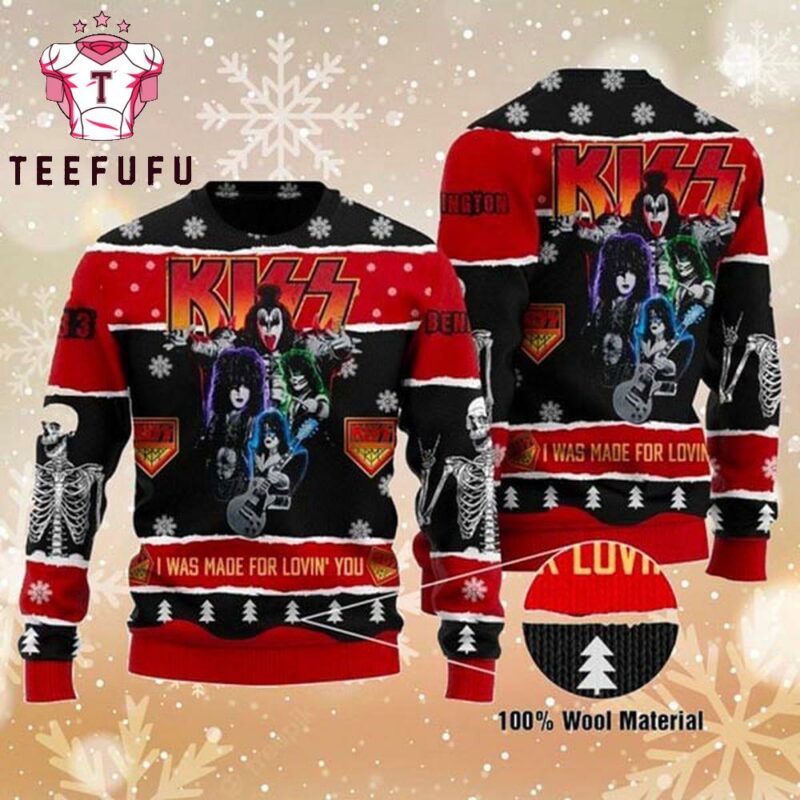 Kiss Roll n Rock I Was Made For Lovin You 2025 Ugly Christmas Sweater