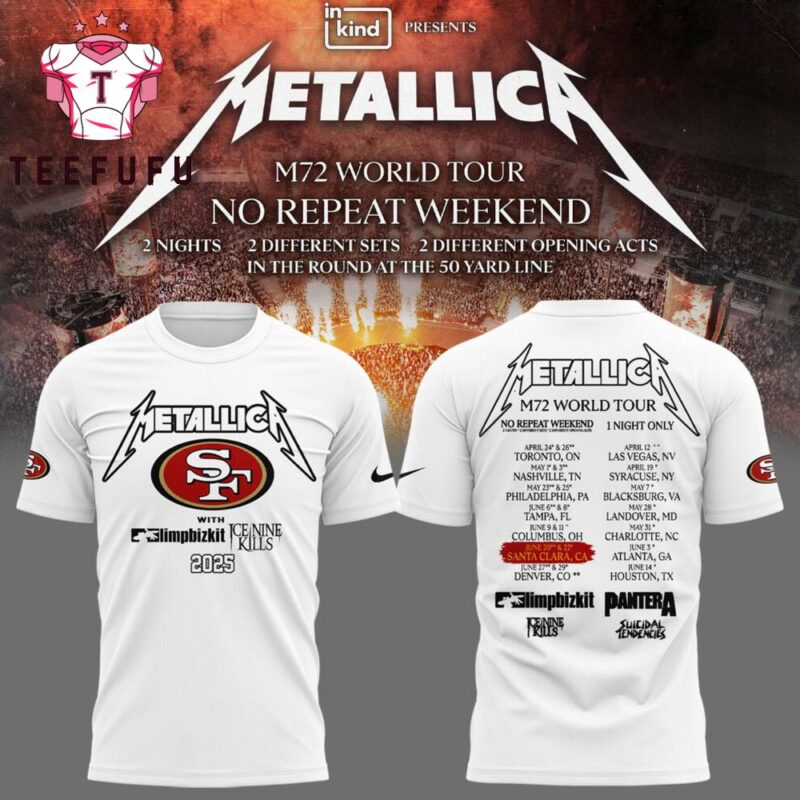 Metallica Exclusive Versio M72 World Tour x San Francisco 49ers 2025 T Shirt