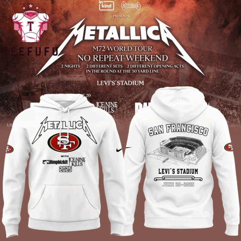 Metallica Exclusive Versio M72 World Tour x San Francisco 49ers Levi's Stadium 25' White Hoodie