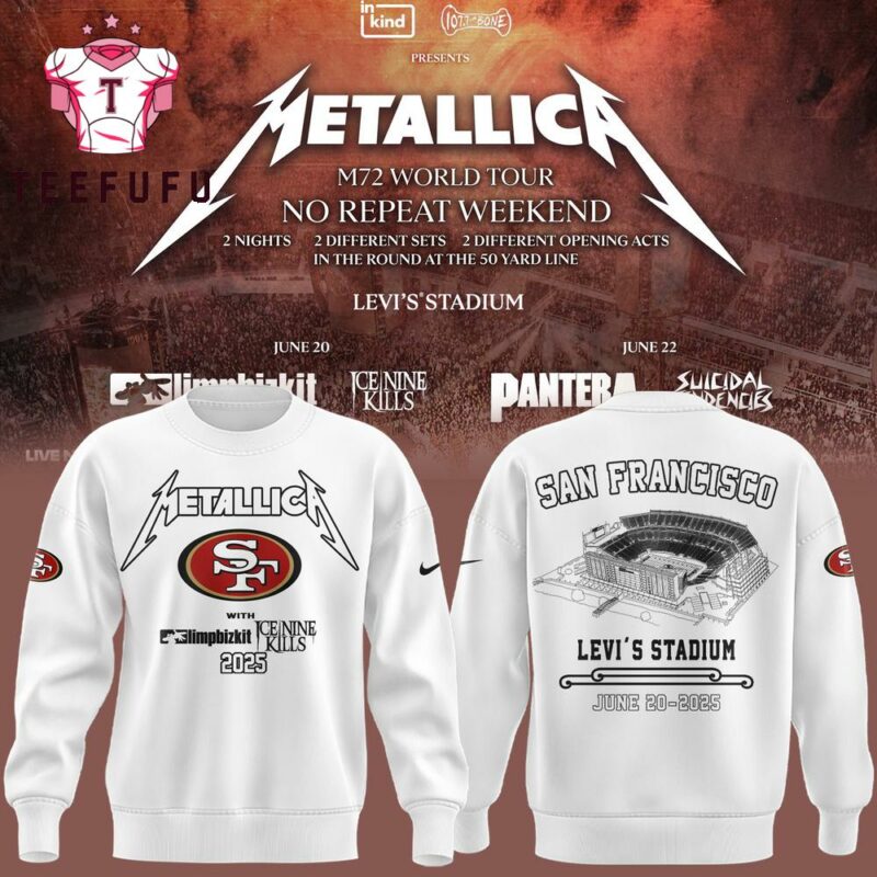 Metallica Exclusive Versio M72 World Tour x San Francisco 49ers Levi's Stadium 25' White Sweatshirt