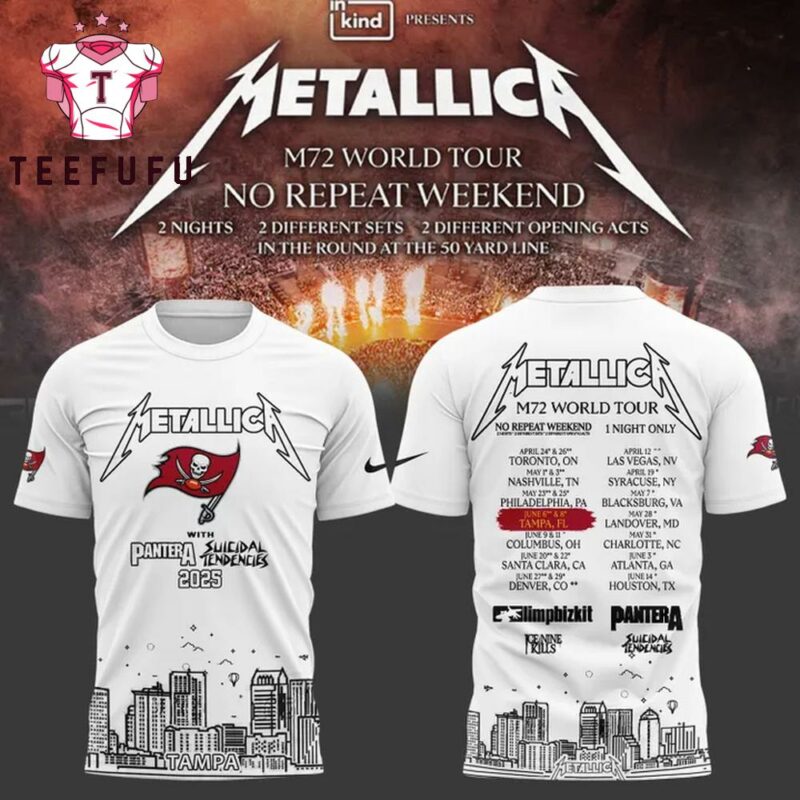 Metallica Exclusive Versio M72 World Tour x Tampa Bay Buccaneers 2025 White Shirt