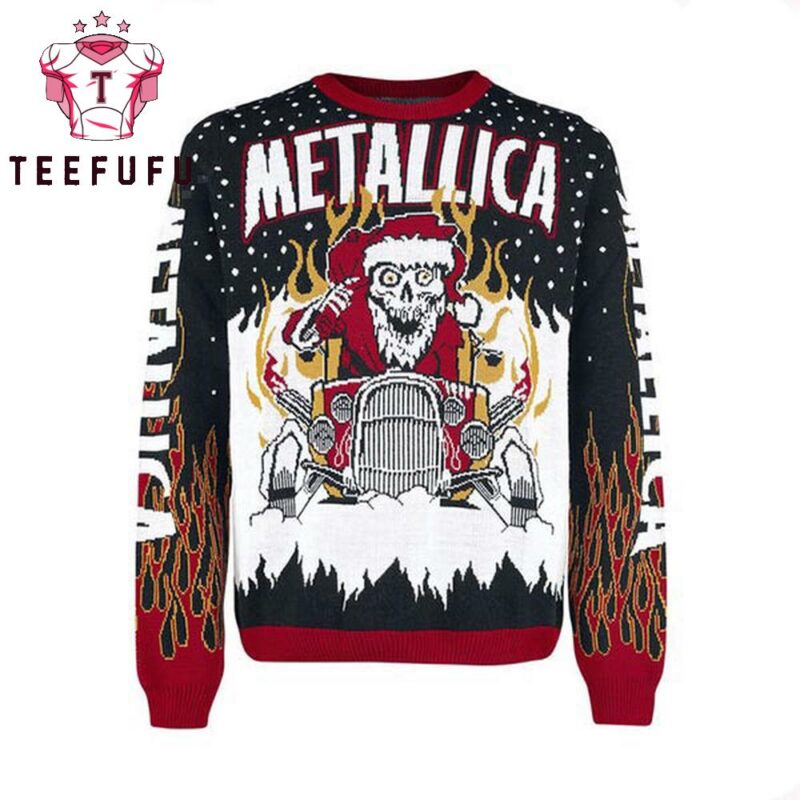 Metallica Gimme Yule Skull Santa Playing Drum Ugly Christmas Sweater