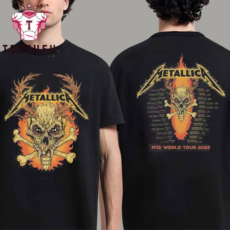 Metallica M72 World Tour 2025 Tour Dates And Cities Merchandise Two Sides T Shirt