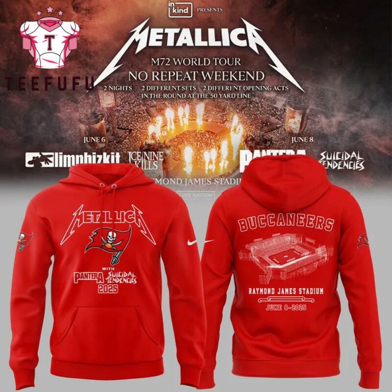 Metallica M72 World Tour Raymond James Stadium Tampa Bay Buccaneers 3D Printed Red Hoodie