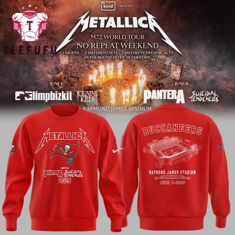 Metallica M72 World Tour Raymond James Stadium Tampa Bay Buccaneers 3D Printed Red Sweatshirt