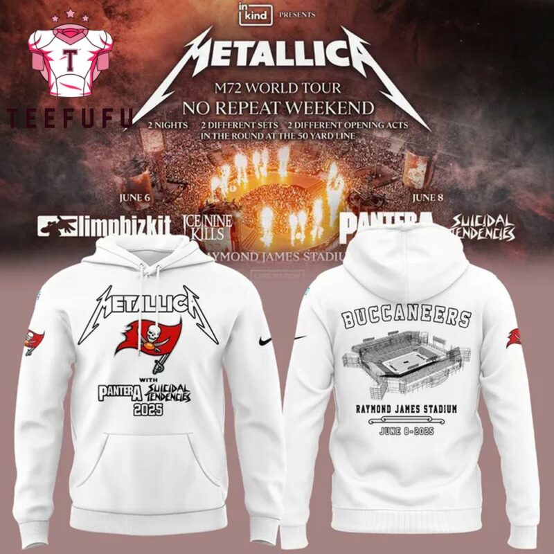 Metallica M72 World Tour Raymond James Stadium Tampa Bay Buccaneers 3D Printed White Hoodie