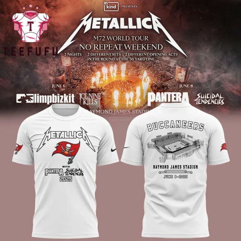 Metallica M72 World Tour Raymond James Stadium Tampa Bay Buccaneers 3D Printed White T Shirt