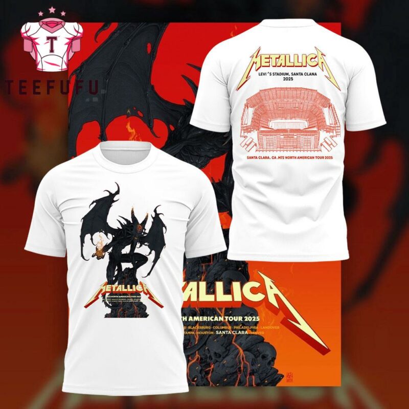 Metallica M72 World Tour Santa Clara 2025 3D ShirtMetallica M72 World Tour Santa Clara 2025 White 3D Print Shirt