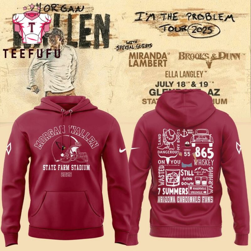 Morgan Wallen x Arizona Cardinals I’m The Problem Tour 2025 Black Red Hoodie