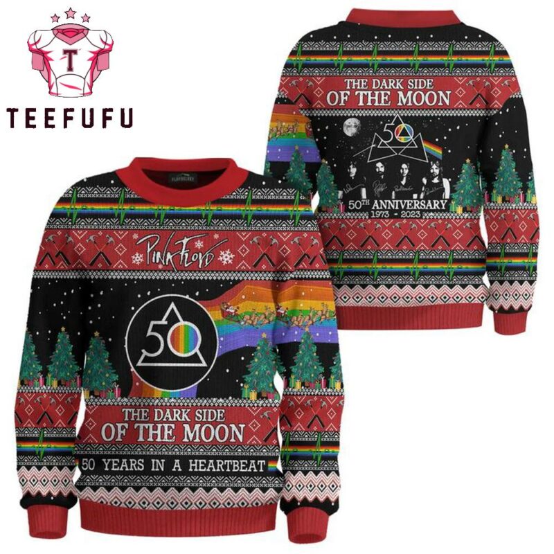 Pink Floyd Dark Side Of The Moon 50 Year in A Heart Beat Ugly Christmas Sweater