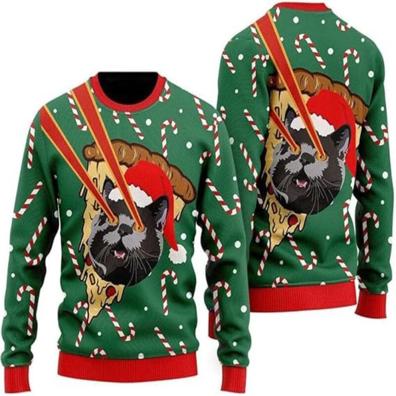 Pizza Cat Laser Eye Ugly Christmas Sweater Christmas Gift For Cat Love Christmas Fashion Winter 1049